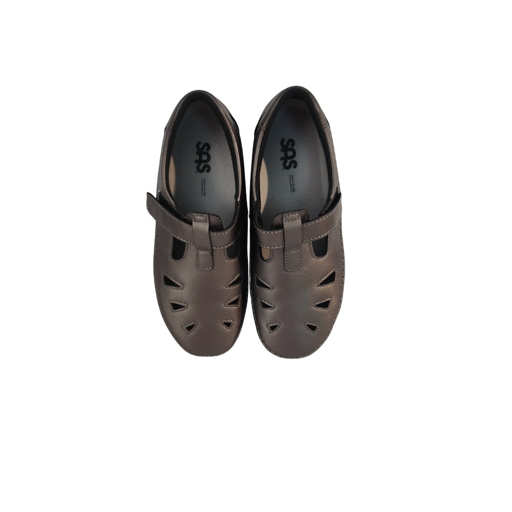 SAS‎ Womens 8 WW Roamer Metallic Pewter Leather Comfort Loafers Made in USA